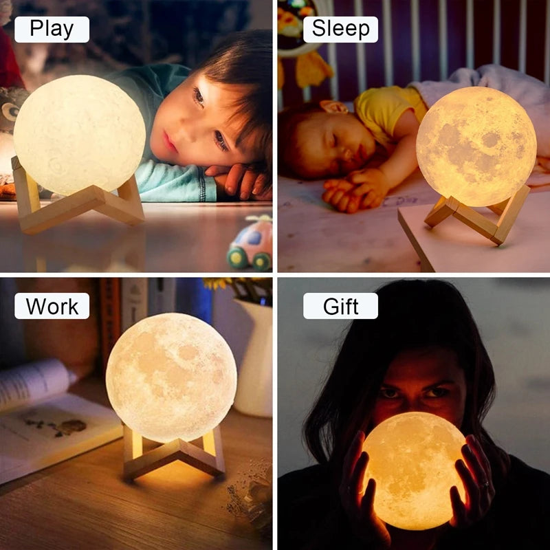 D5 Starry Moon Lamp 8Cm - LED Night Light with Stand, Perfect for Bedroom Decor and Gifts