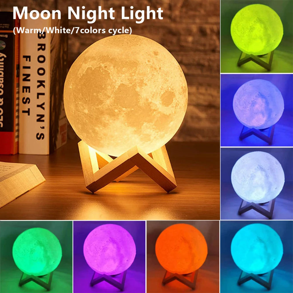 D5 Starry Moon Lamp 8Cm - LED Night Light with Stand, Perfect for Bedroom Decor and Gifts