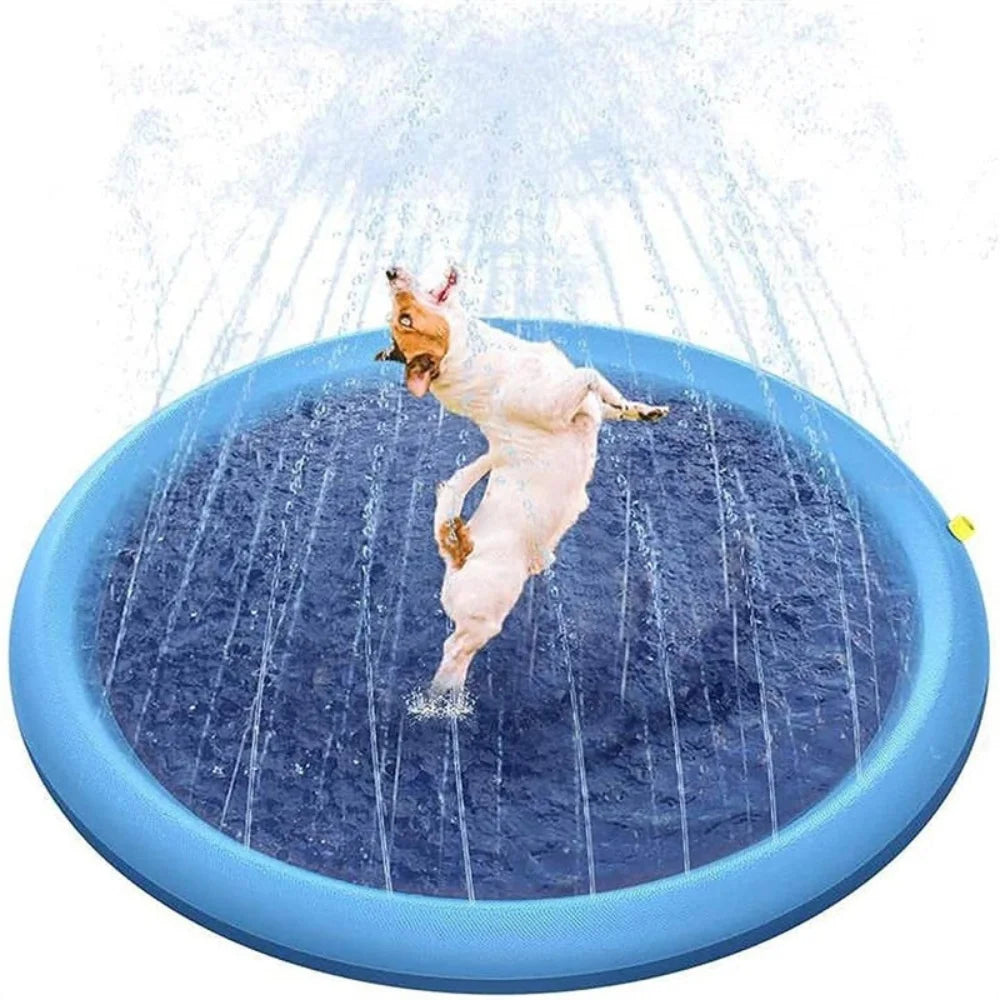 Dog Water Play Mat Round Interactive Fountain Splash Sprinkler Pad Outdoor Non-Slip Splash Pool Summer Pet Water Toy Dog Bathing