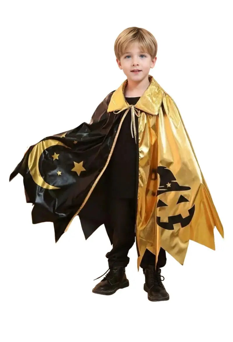 Halloween Wizard Cosplay Costume for Kids Gold Black