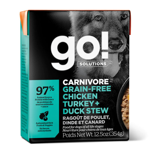 Go! Solutions Carnivore Grain-Free Protein Rich Wet Dog Food Chicken Turkey and Duck Stew 12.5 oz