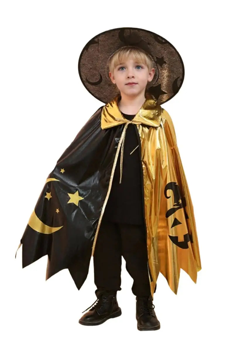 Halloween Wizard Cosplay Costume for Kids Gold Black