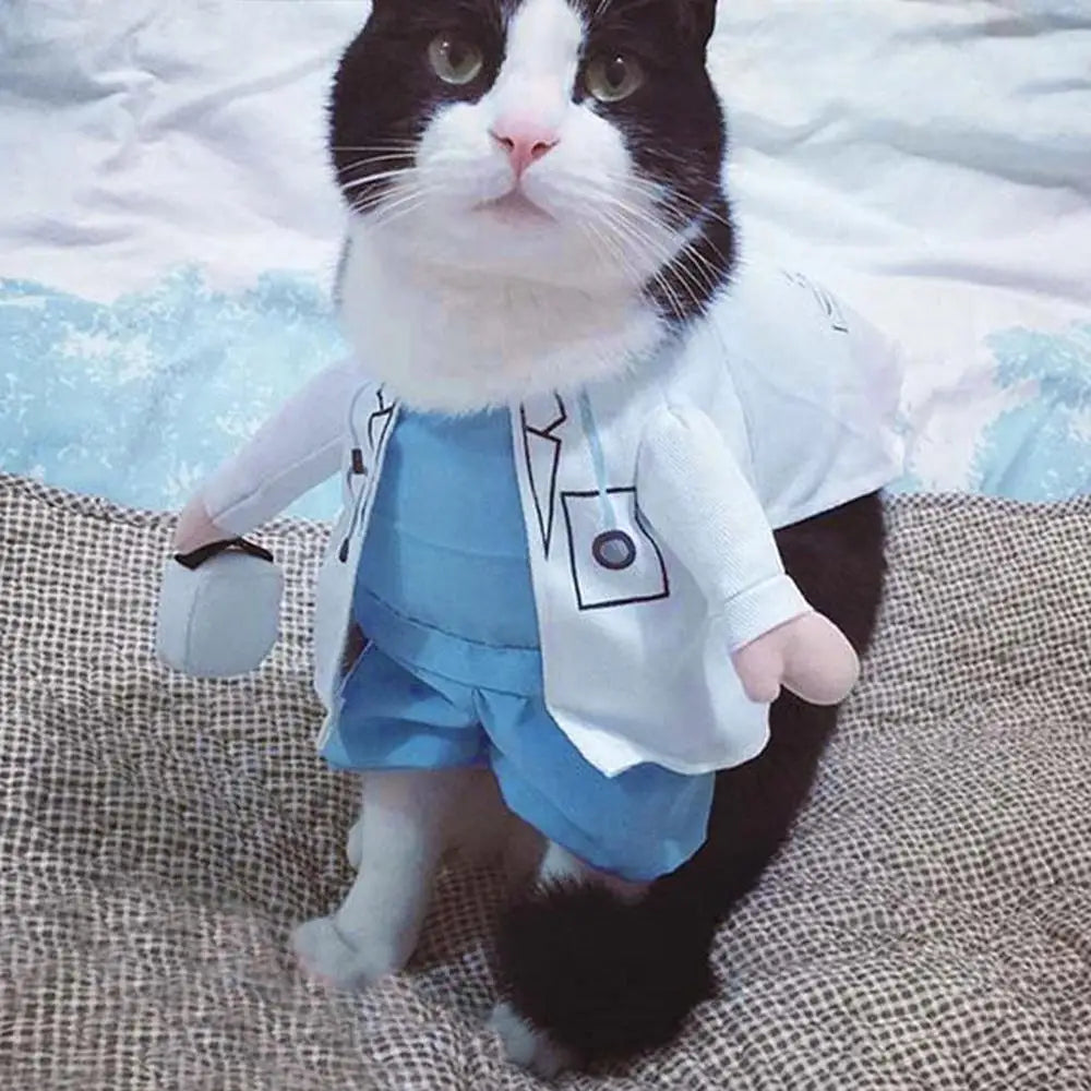 Pet Halloween  Funny Dog Cat Costume Doctor Costume 🤗