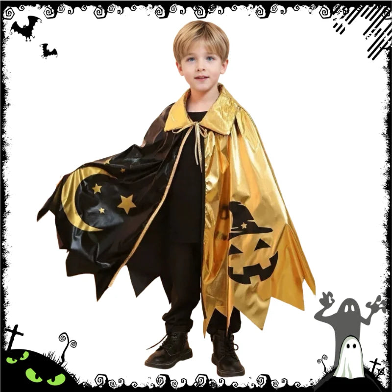 Halloween Wizard Cosplay Costume for Kids Gold Black