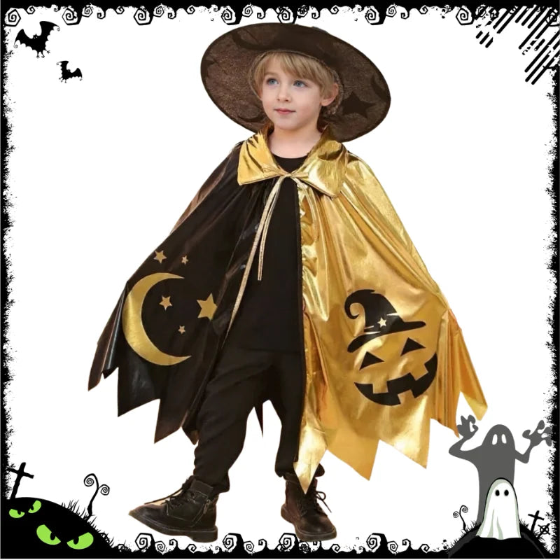 Halloween Wizard Cosplay Costume for Kids Gold Black