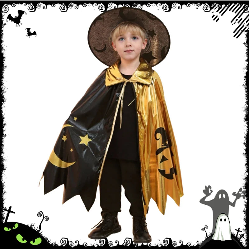 Halloween Wizard Cosplay Costume for Kids Gold Black