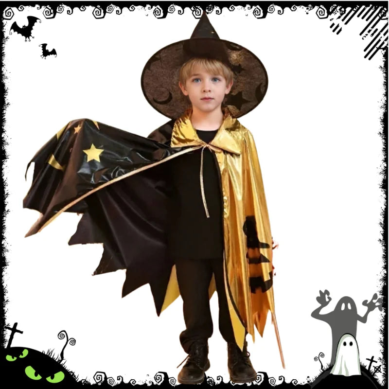 Halloween Wizard Cosplay Costume for Kids Gold Black