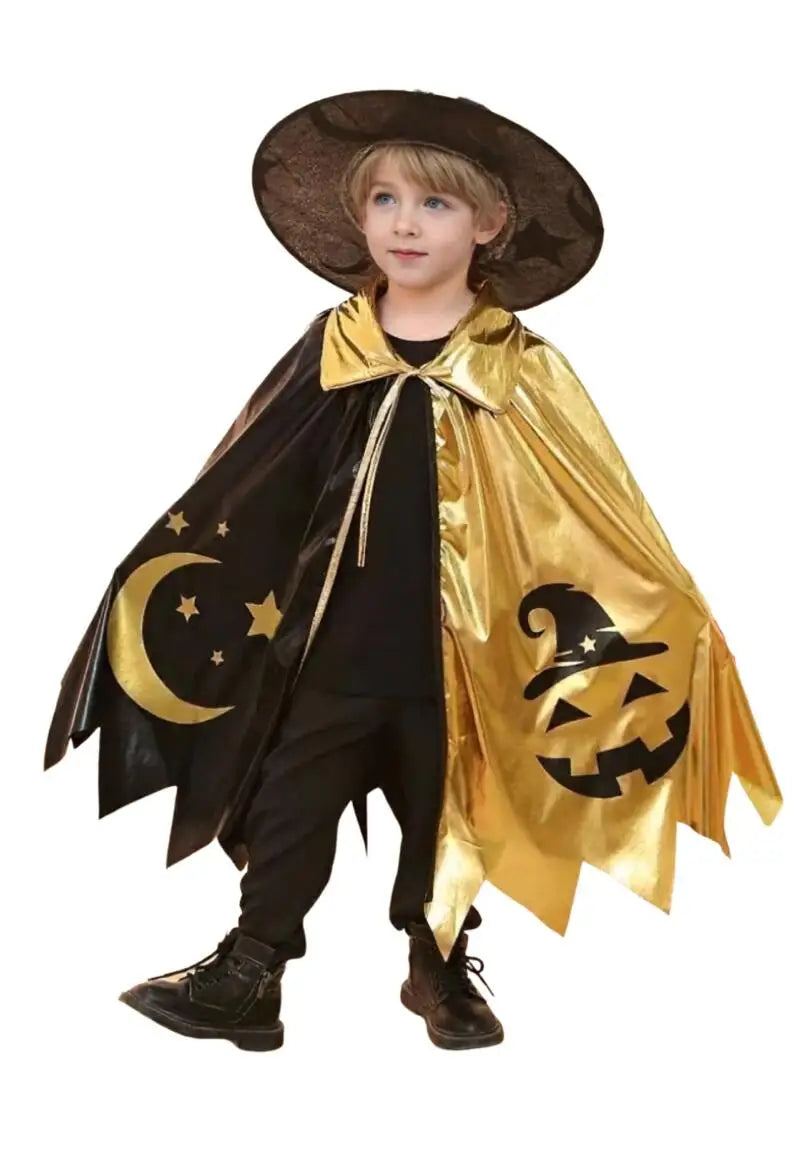 Halloween Wizard Cosplay Costume for Kids Gold Black