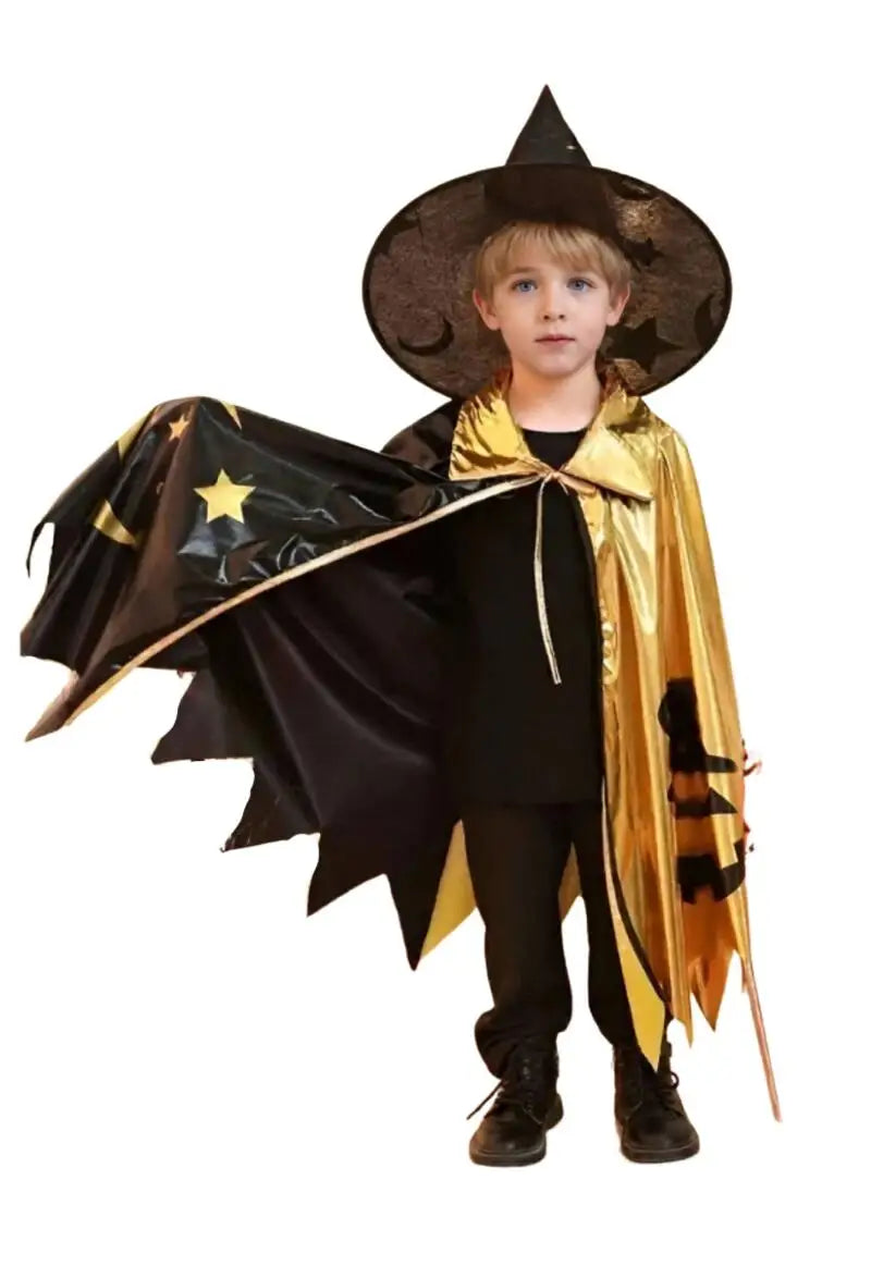 Halloween Wizard Cosplay Costume for Kids Gold Black